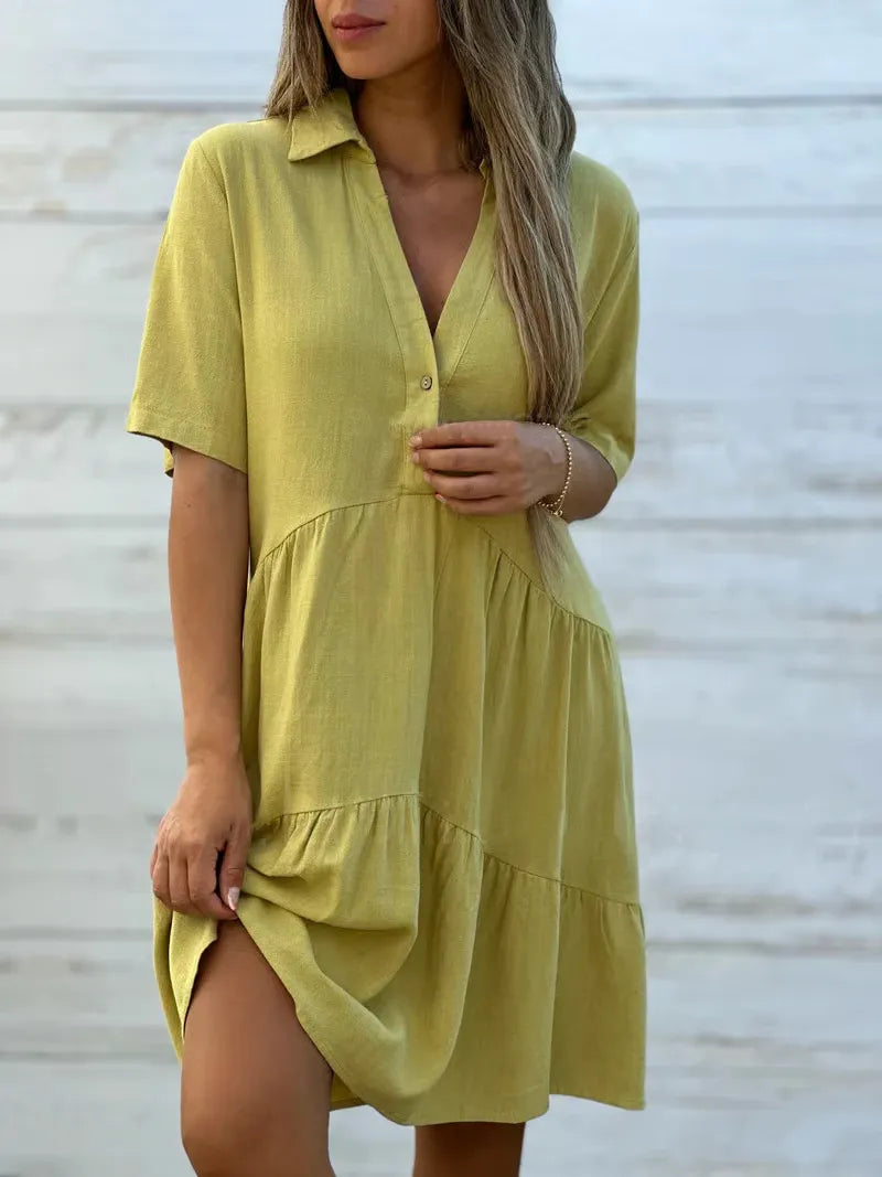 Mirella™ – Vestido Camisero Corto y Fluido