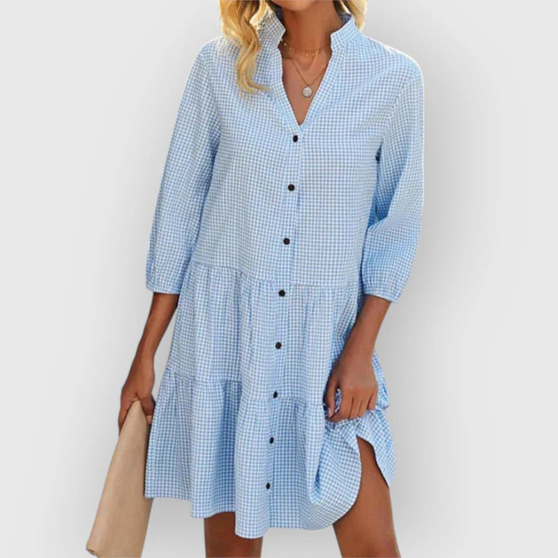 Miriam™ | Vestido camisero de cuadros con manga 3/4