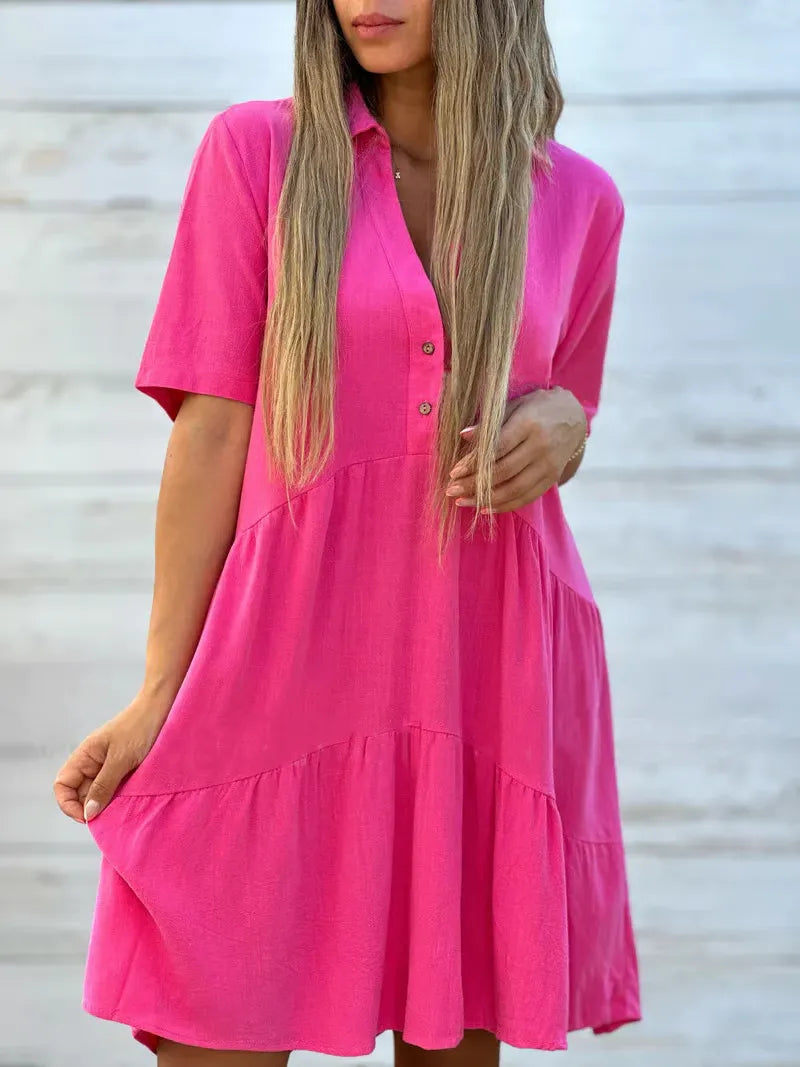 Mirella™ – Vestido Camisero Corto y Fluido