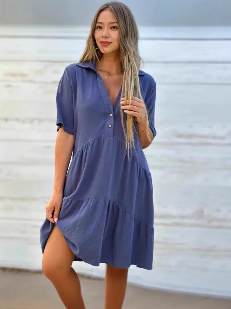 Mirella™ – Vestido Camisero Corto y Fluido