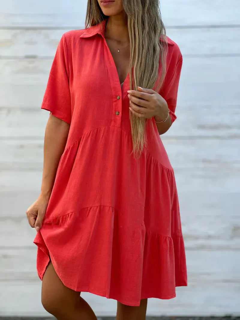 Mirella™ – Vestido Camisero Corto y Fluido