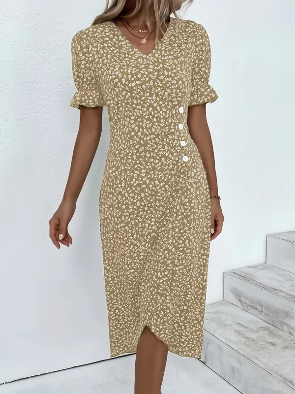 Ada - Vestido cruzado de flores con botones laterales