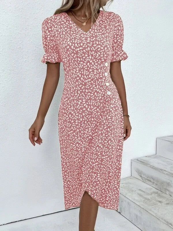 Ada - Vestido cruzado de flores con botones laterales