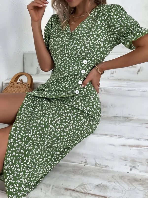 Ada - Vestido cruzado de flores con botones laterales