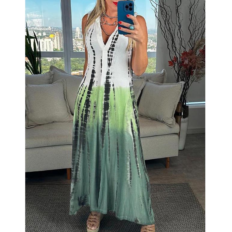 Vera - Vestido sin mangas con cuello en V y estampado tie-dye
