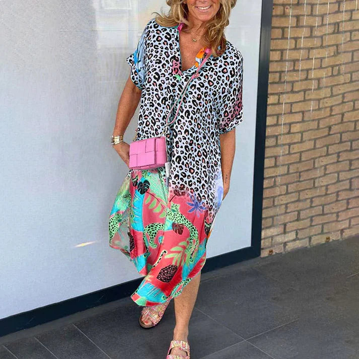 Lorena - Vestido camisero con estampado de leopardo y caída fluida