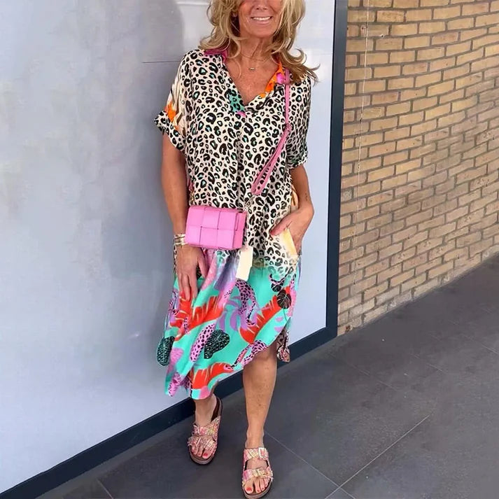 Lorena - Vestido camisero con estampado de leopardo y caída fluida