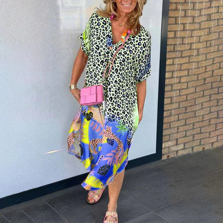 Lorena - Vestido camisero con estampado de leopardo y caída fluida