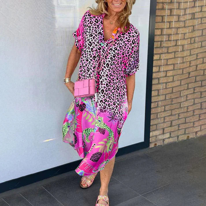 Lorena - Vestido camisero con estampado de leopardo y caída fluida