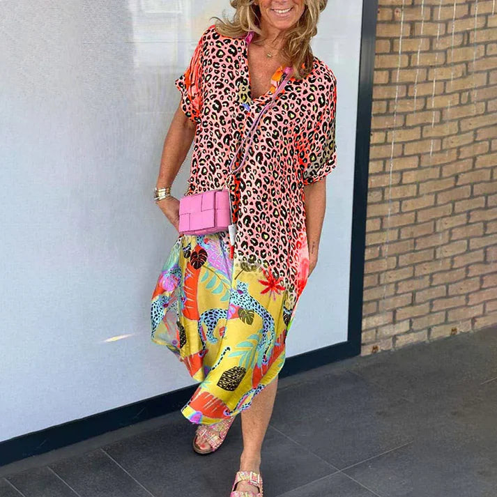 Lorena - Vestido camisero con estampado de leopardo y caída fluida