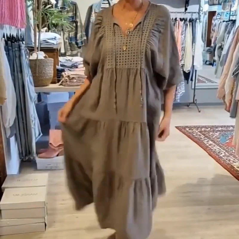 Leonor - Vestido largo con bordado calado y mangas abullonadas