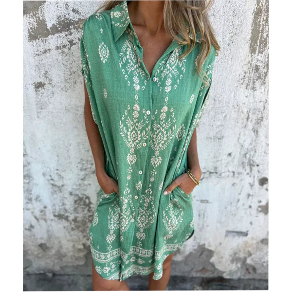 Eva™ Vestido Clásico con Estampado – Elegancia Natural y Confort Diario