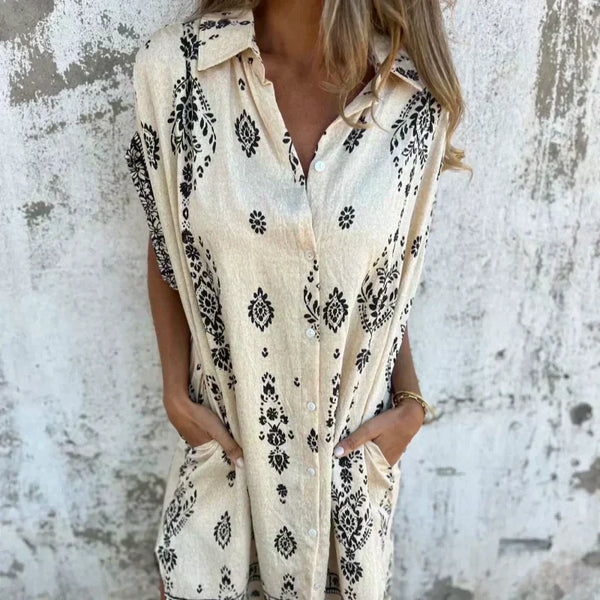 Eva™ Vestido Clásico con Estampado – Elegancia Natural y Confort Diario