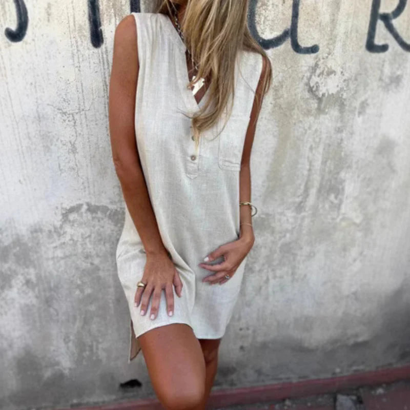 Marina – Vestido camisero sin mangas con botones decorativos