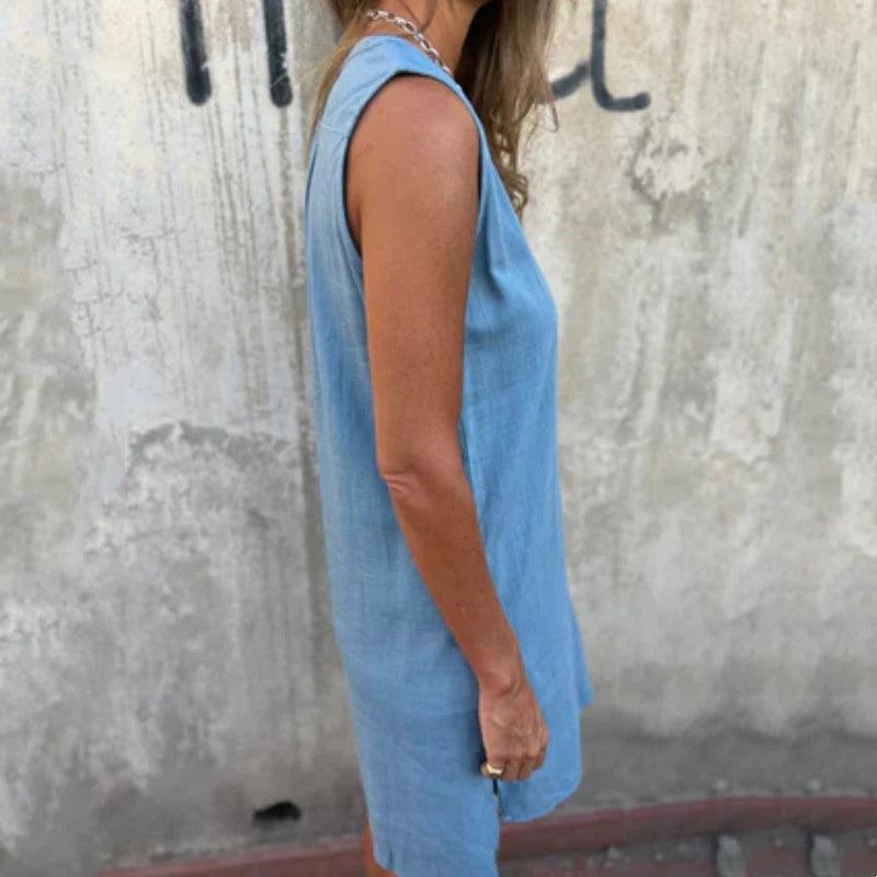 Marina – Vestido camisero sin mangas con botones decorativos