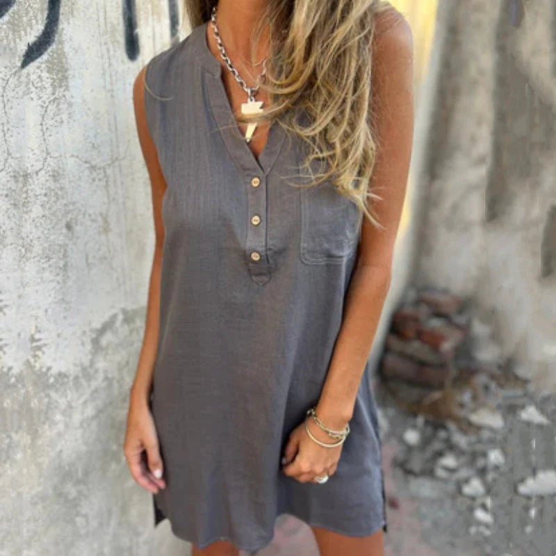 Marina – Vestido camisero sin mangas con botones decorativos