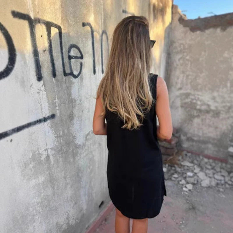 Marina – Vestido camisero sin mangas con botones decorativos
