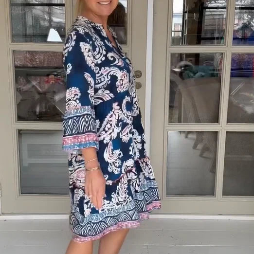 Silvia™ | Vestido holgado con estampado floral y manga tres cuartos