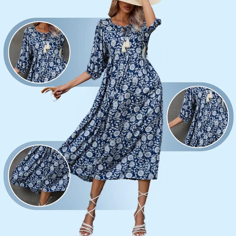 Amara - Vestido largo con estampado floral azul marino