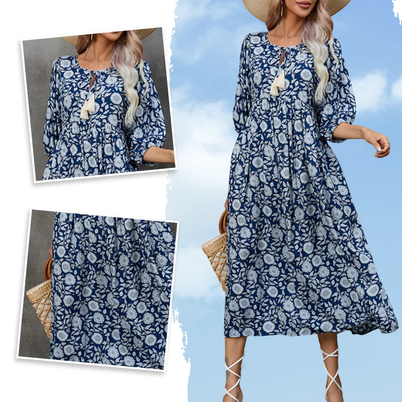 Amara - Vestido largo con estampado floral azul marino