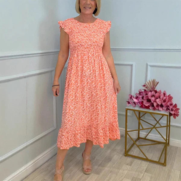 Rebeca™ | Elegante vestido con estampado floral, cintura alta y mangas con volantes