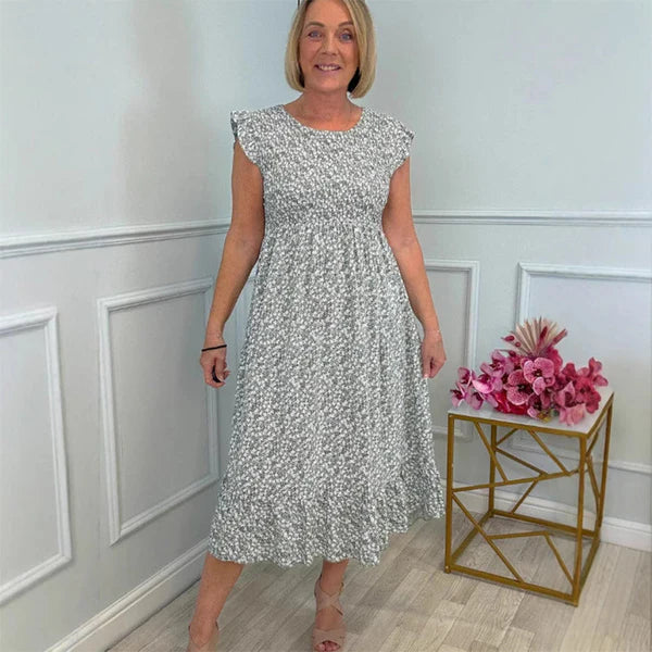 Rebeca™ | Elegante vestido con estampado floral, cintura alta y mangas con volantes