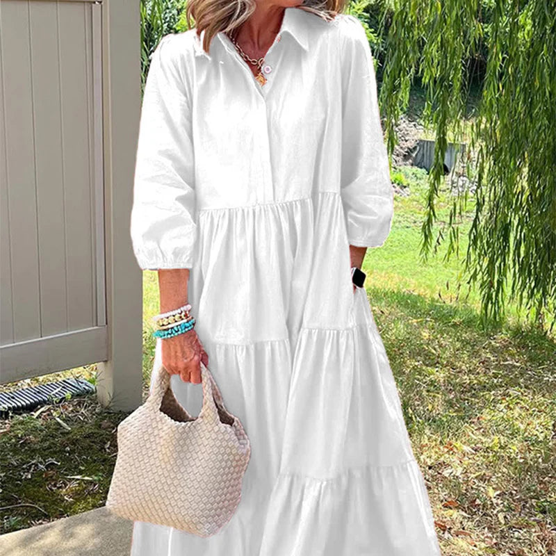 Marisa – Vestido camisero largo con bolsillos y manga tres cuartos