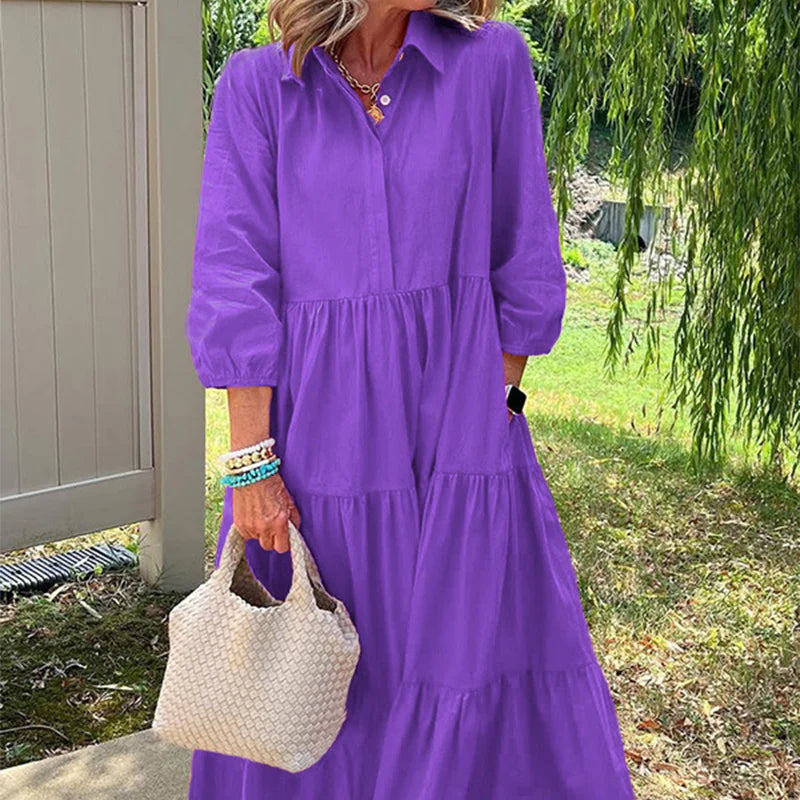 Marisa – Vestido camisero largo con bolsillos y manga tres cuartos