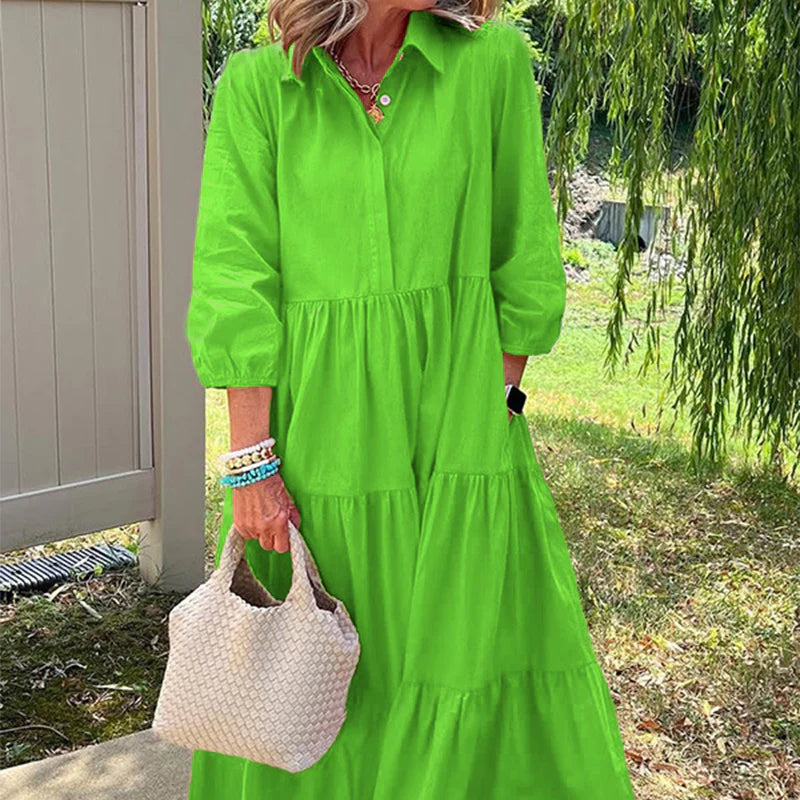Marisa – Vestido camisero largo con bolsillos y manga tres cuartos