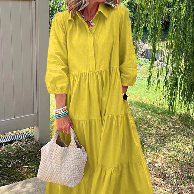 Marisa – Vestido camisero largo con bolsillos y manga tres cuartos