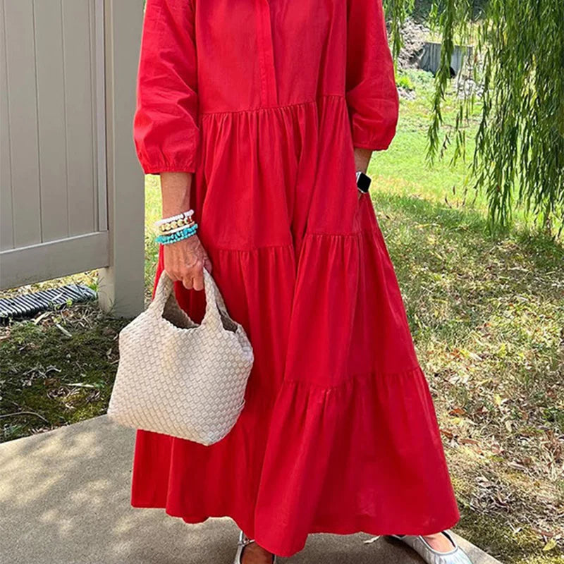 Marisa – Vestido camisero largo con bolsillos y manga tres cuartos