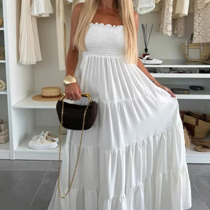 Aria™ | Vestido largo palabra de honor con vuelo y estilo bohemio