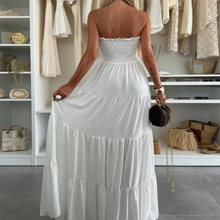 Aria™ | Vestido largo palabra de honor con vuelo y estilo bohemio