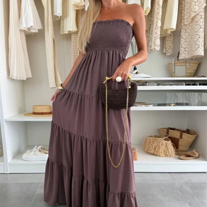 Aria™ | Vestido largo palabra de honor con vuelo y estilo bohemio