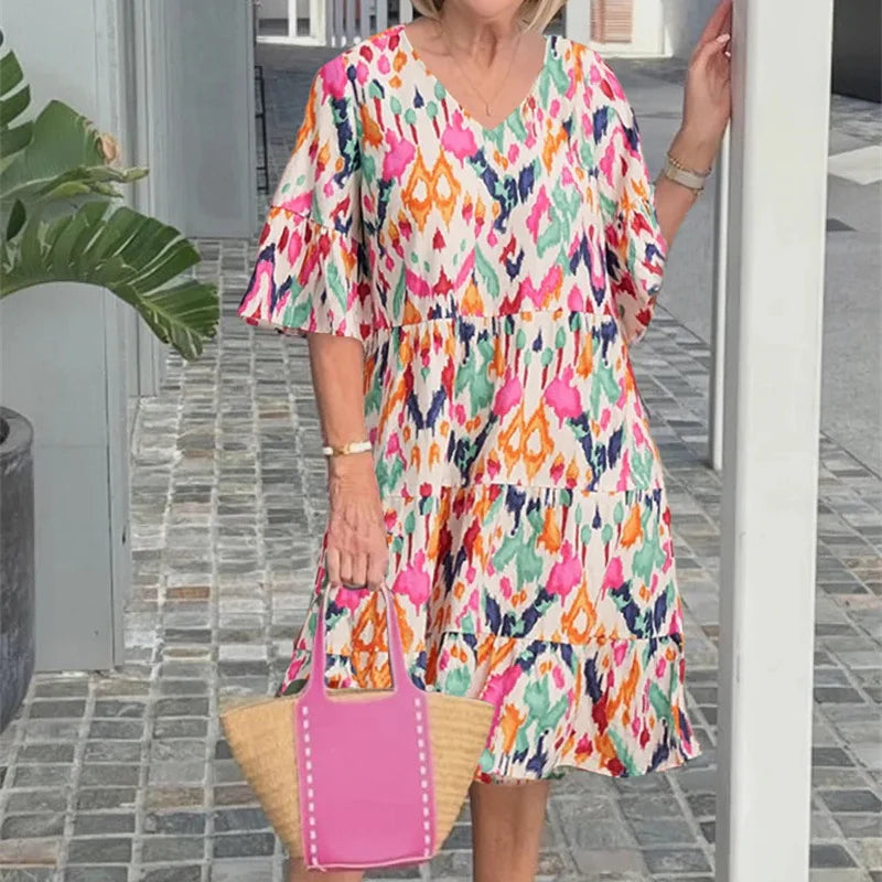 Carolina - Vestido estampado con cuello en V