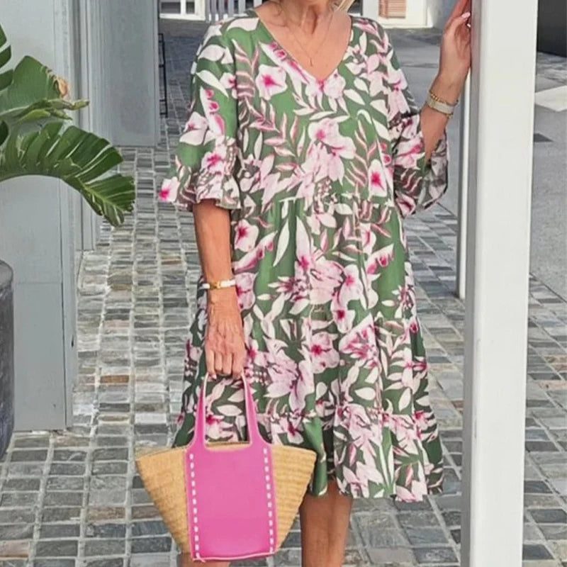 Carolina - Vestido estampado con cuello en V