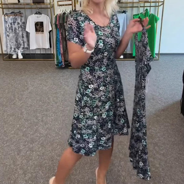 Lorena™ | Vestido de flores con manga corta y escote redondo
