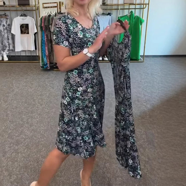 Lorena™ | Vestido de flores con manga corta y escote redondo