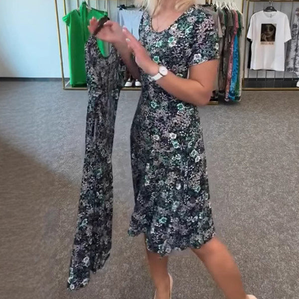 Lorena™ | Vestido de flores con manga corta y escote redondo
