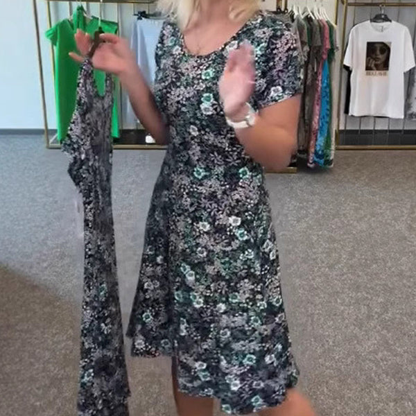 Lorena™ | Vestido de flores con manga corta y escote redondo
