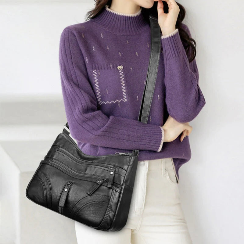 Clara - Bolso bandolera moderno con múltiples cremalleras y correa ajustable