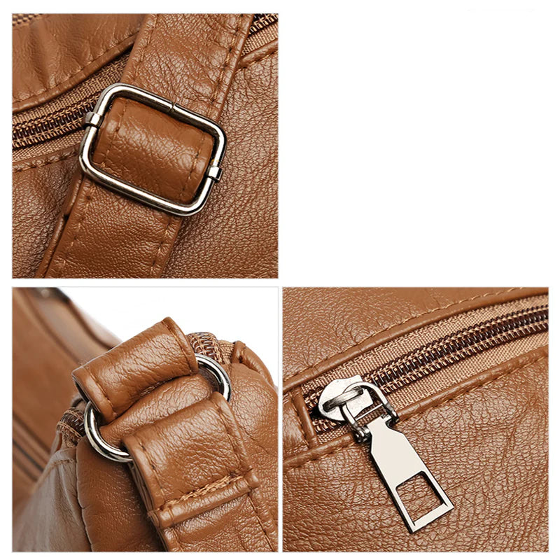 Clara - Bolso bandolera moderno con múltiples cremalleras y correa ajustable