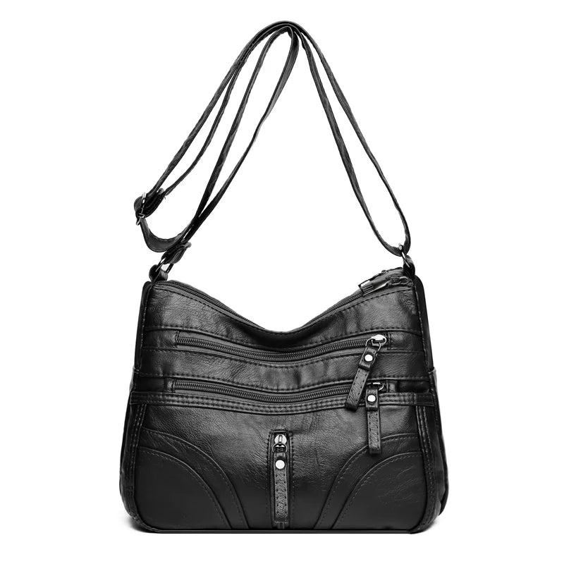 Clara - Bolso bandolera moderno con múltiples cremalleras y correa ajustable