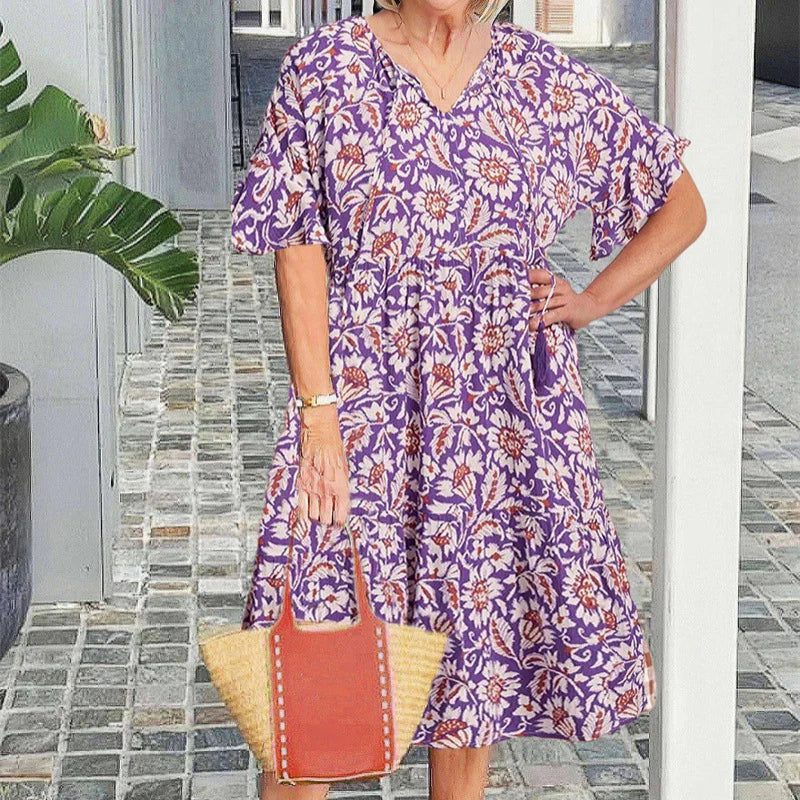 Carolina - Vestido estampado con cuello en V