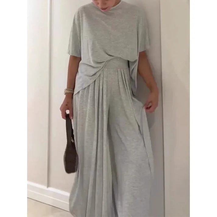 Luma - Conjunto fluido de dos piezas con top liso y pantalón ancho