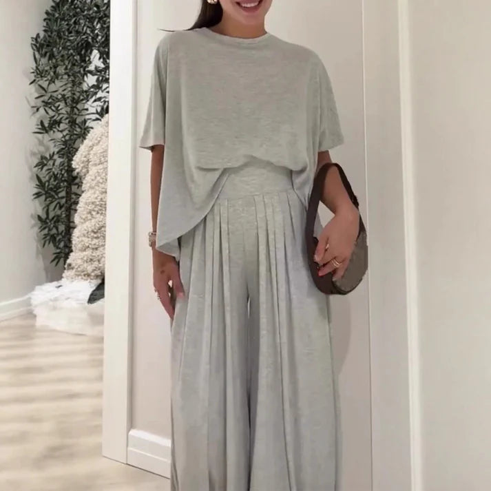 Luma - Conjunto fluido de dos piezas con top liso y pantalón ancho
