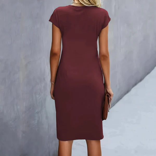 Tiana - Vestido monocromo de mujer con manga corta y fruncido en la cintura