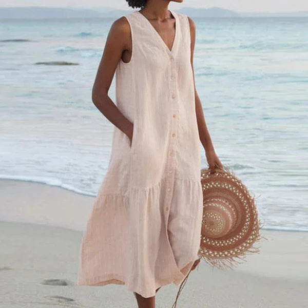 Rocío™ - Vestido camisero sin mangas con escote en V