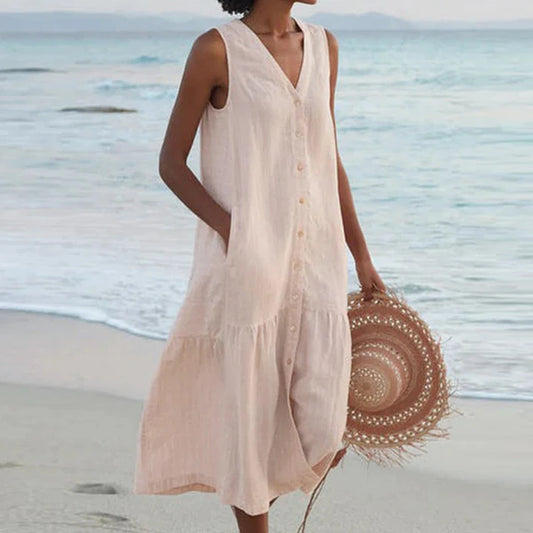 Rocío™ - Vestido camisero sin mangas con escote en V