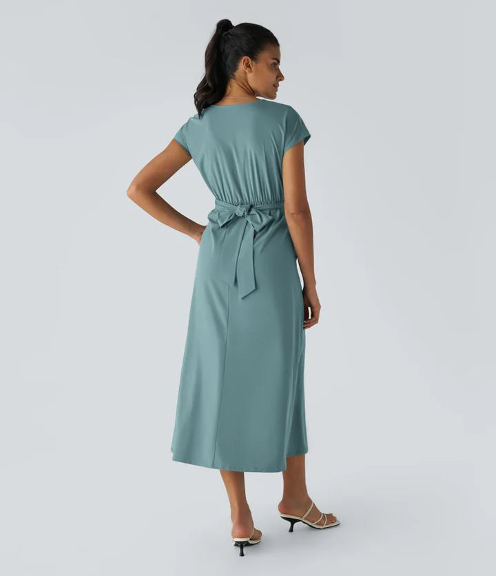 Nerea™ | Vestido cruzado de manga corta con cintura marcada